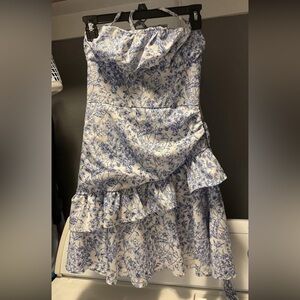 Floral Blue and White Ruffle Dress